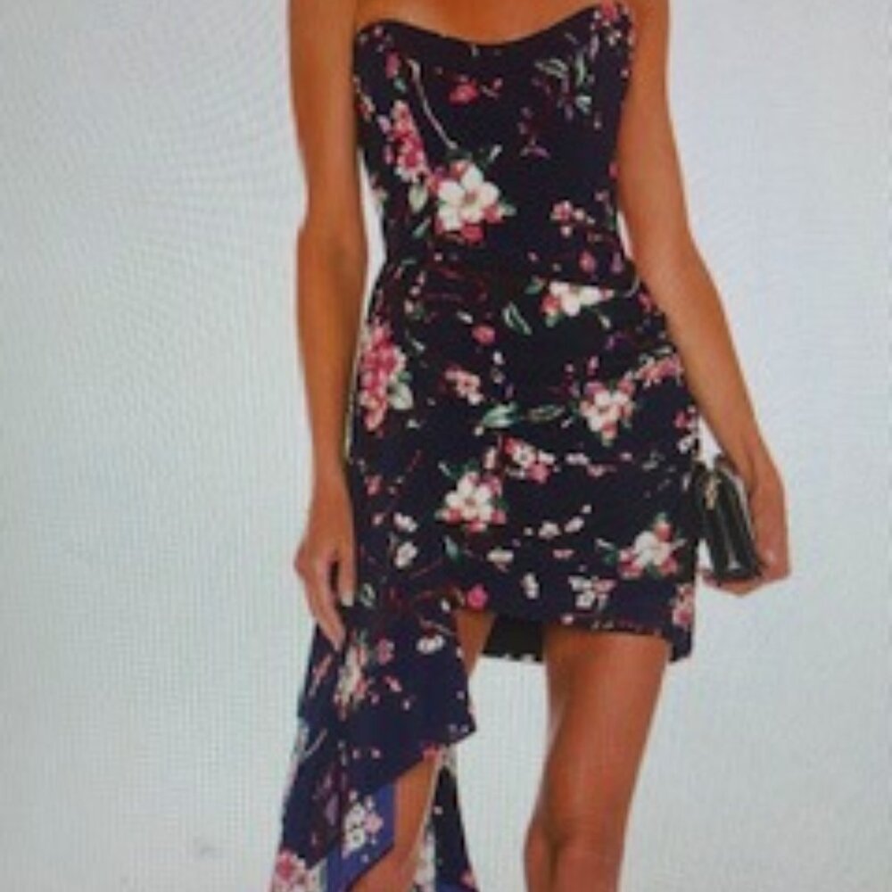 Katie May Floral Strapless Dress - Black and Pink